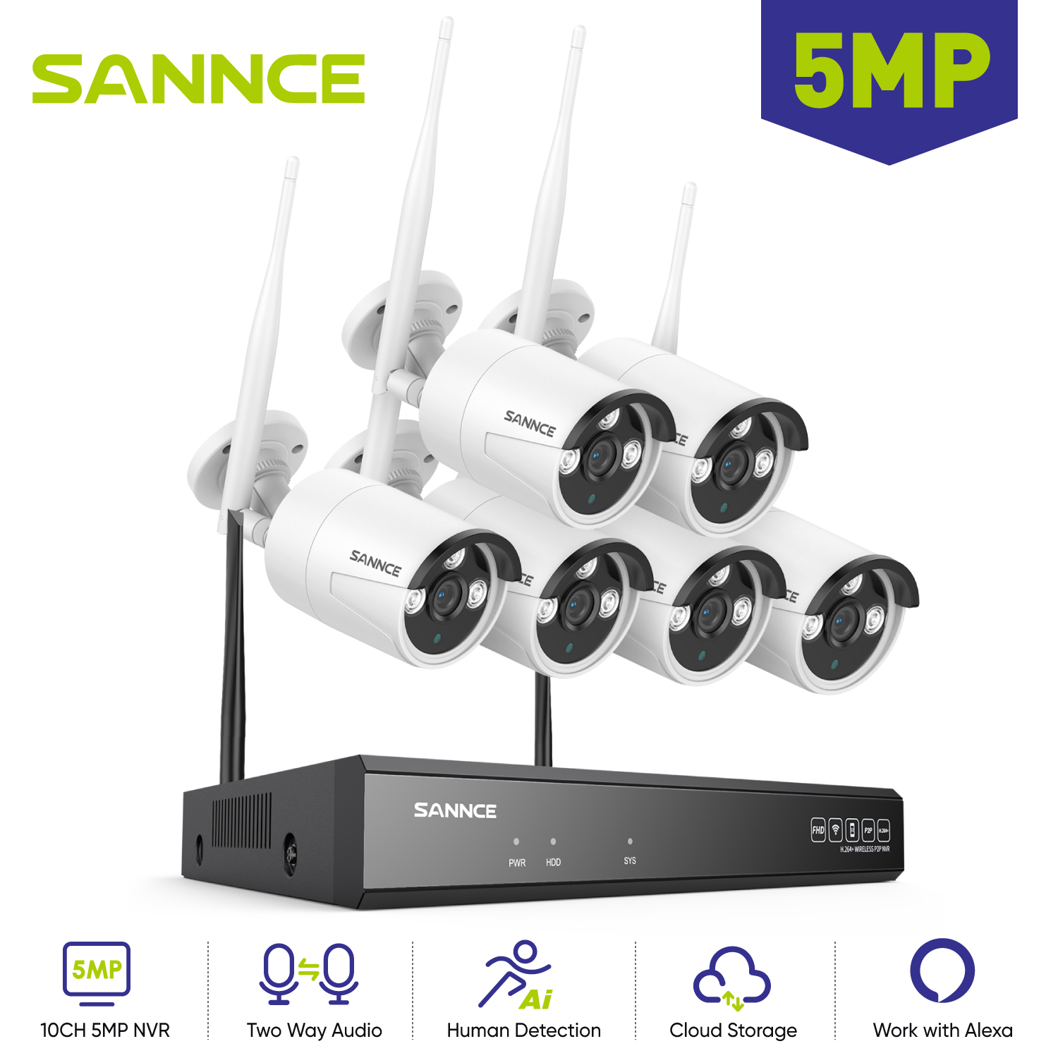 Home Security Outdoor Cameras - SANNCE 6 adet 5MP Wifi kamera