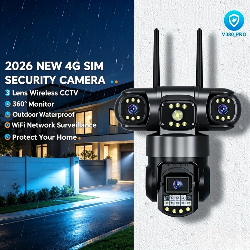 Home Yard Security Cameras - 3 Lensli 4G SIM Güvenlik Kamerası